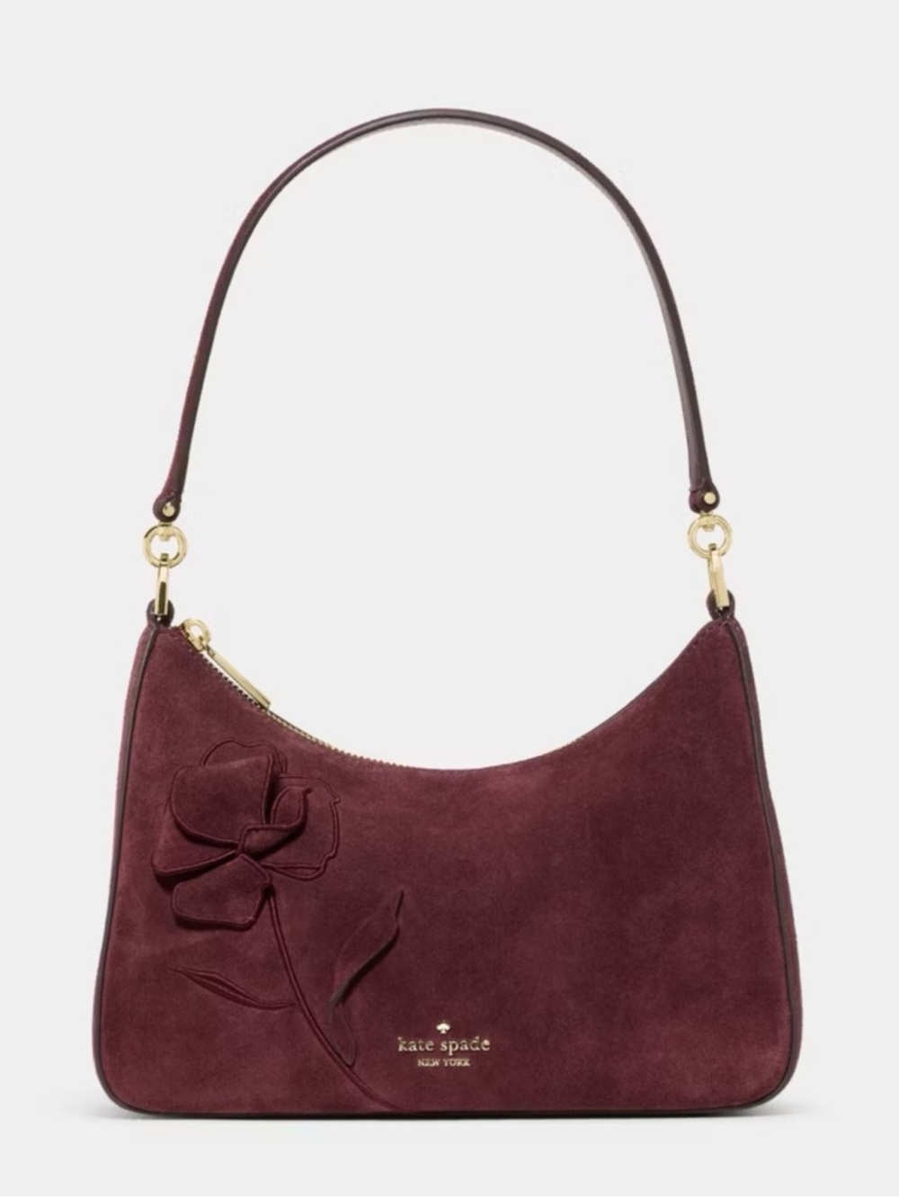 Kate Spade Margot Floral Medium Suede Shoulder Bag Grenache Red